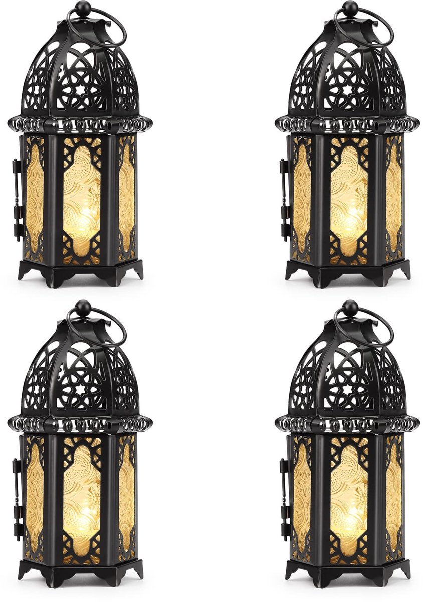 JHUBERS- Lantaarn Metalen - Hangende Lantaarn - Kaarsenhouder - Decoratieve Lantaarn - Ventilatie Modus - 7x16cm, Zwart
