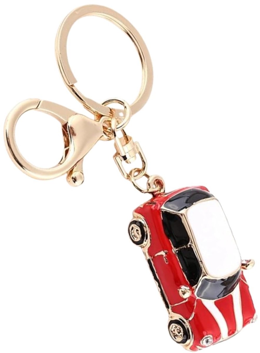 BRENZOOS- Sleutelhanger Mini - Autosleutelhanger van metaal - Sleutelhanger voor mannen/vrouwen - Cadeau voor verjaardag/Kerst - Accessoire met kristal - Formaat 3 x 4,7 cm