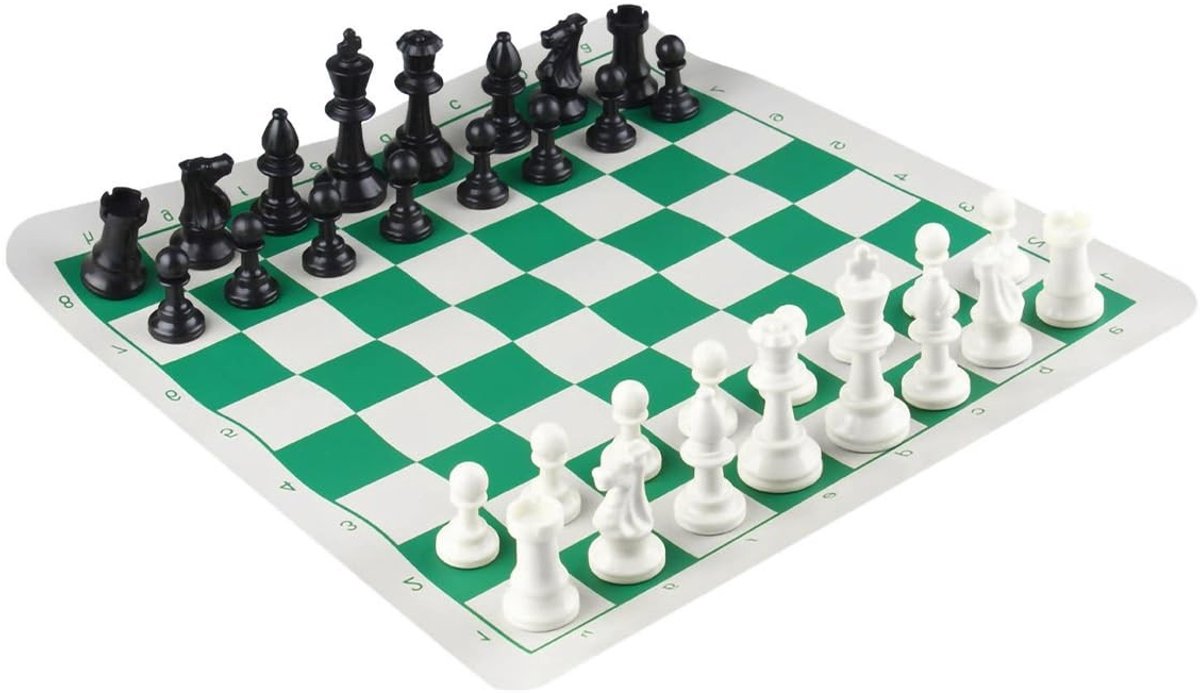 BRENZOOS- Oprolbaar Schaakbord - Draagbaar - Lichtgewicht - Antislip - Slijtvast PU-leer - Perfect voor buitenspelen - Schaakmat