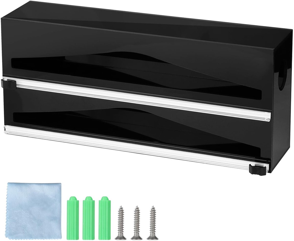 BRENZOOS- Voedselfolie Dispenser Magnetisch - Foliedispenser - Rollenhouder - Filmsnijder - Kunststof/Aluminiumfolie - 2 Vakken 31 cm - Foliehouder