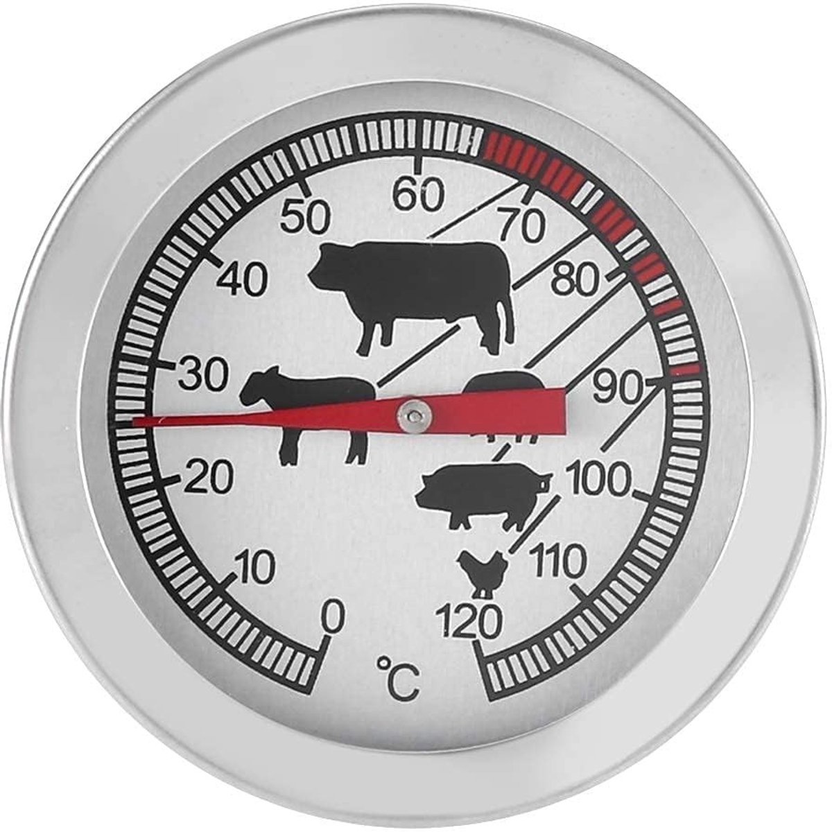 BRENZOOS- BBQ Thermometer Roestvrij Staal - Draadloze Keukenthermometer - Temperatuur Bereik 0-120℃ - Grote Dial - Comfortabele Bediening - Keuken Thermometer