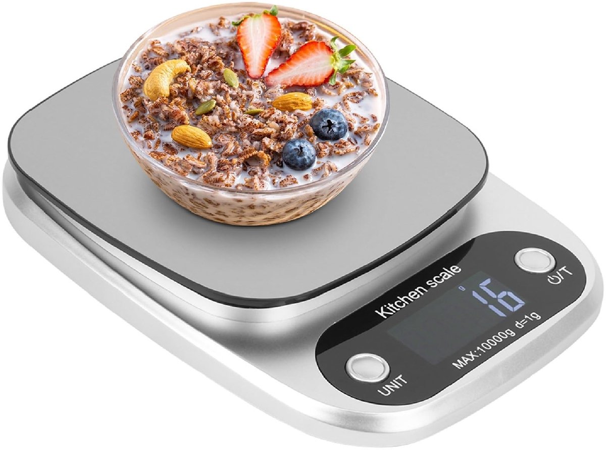 BRENZOOS- Keukenweegschaal Digitale Precisie - Roestvrijstalen Weegschaal - Draagbaar - 10KG/1G - Voedselweegschaal - ABS Paneel