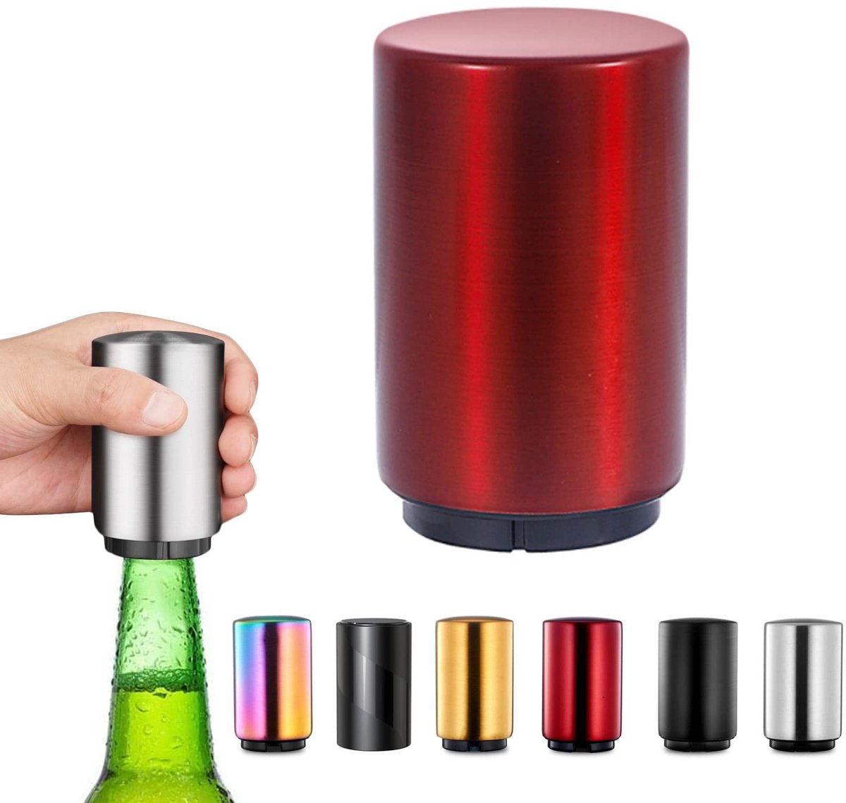 BRENZOOS- Bierflesopener Roestvrij Staal - Magnetische Flesopener - Keukengadget - Biergeschenk voor Mannen - Push Down Mechanisme - Handig voor Thuis