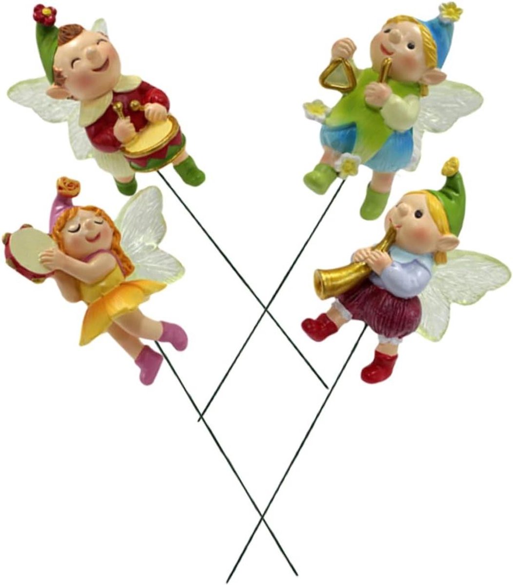 Miniatuur Elfjes - Tuinprikkers Decoratie - Tuin Versieren - Weerbestendig Hars - 16cm Hoog - Multicolor
