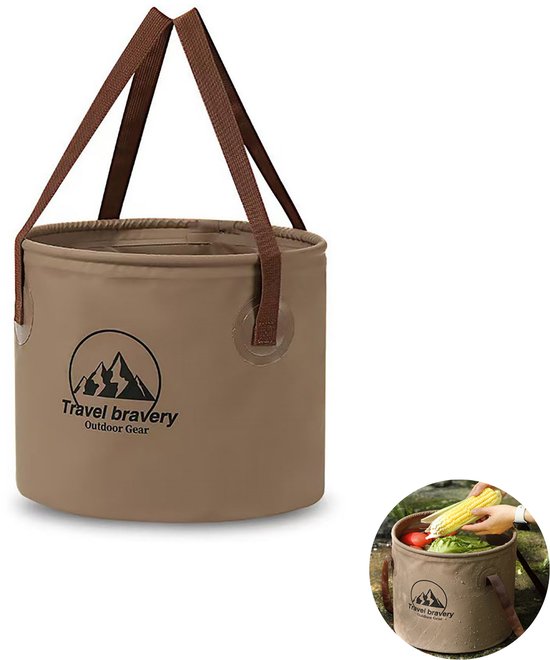 1 stuk - Opvouwbare emmer - Camping Emmer - Picknick Emmer - Visemmer - Herbruikbaar - Wandelen - Ook geschikt voor tuinieren, vissen en autowassen (20 liter, bruin)