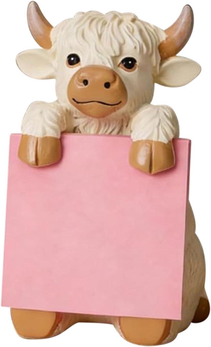 Koe Notitieblokhouder - Plaknotitie Dispenser - Bureau Organisatie - Gedetailleerd Hars Ontwerp - 9.9 x 7.6 x 13.5 cm - Beige