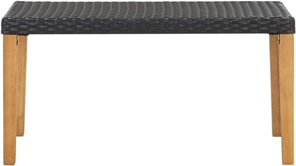 Tuinbank Polyrotan - Buitenbank Terras - Ontspannen Buiten - Massief Houten Poten - 120 cm - Zwart