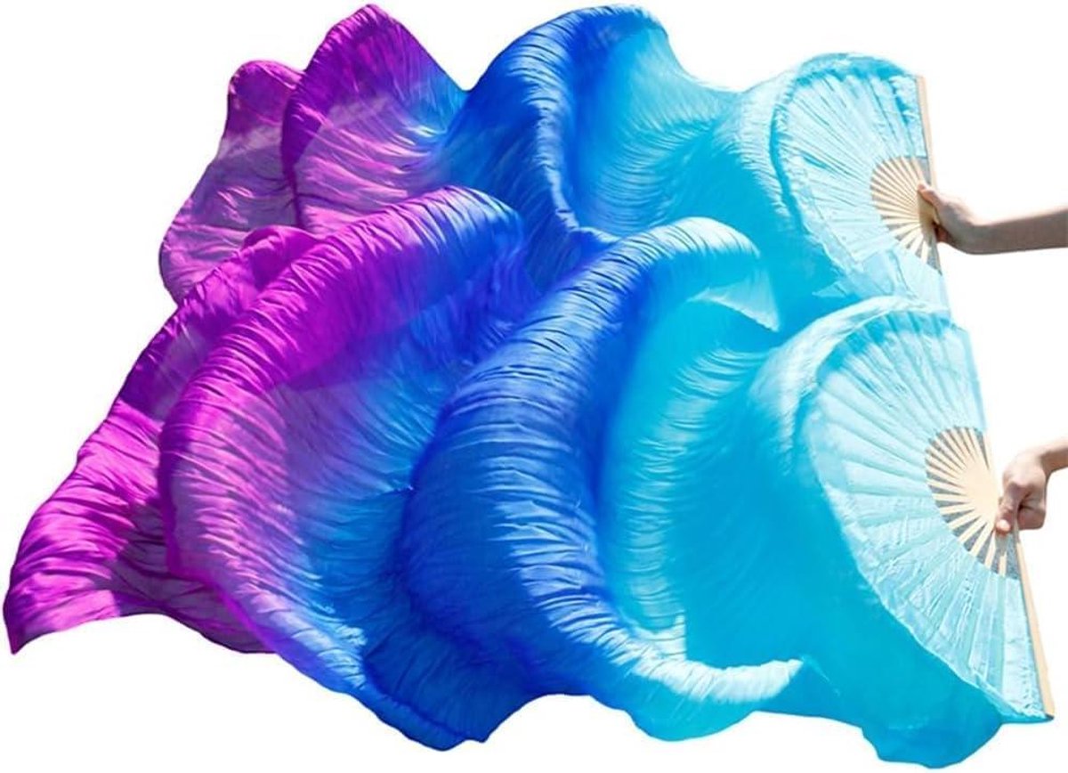 Danslinten Zijde Fans - Buikdans Accessoires - Artistieke Optredens - Handgeverfd Extra Lang - 180x90cm - Veelkleurig