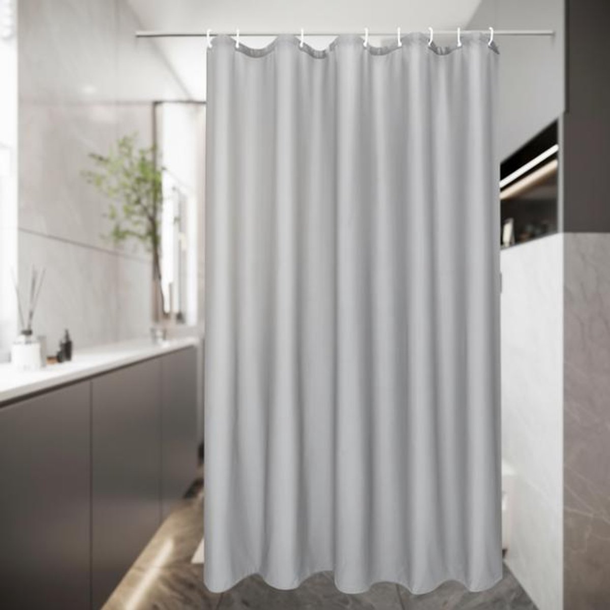 Maison Elara Waterdicht Grijs Douchegordijn Textiel 120x200 cm met 8 Ringen, Schimmelwerend en Wasbaar