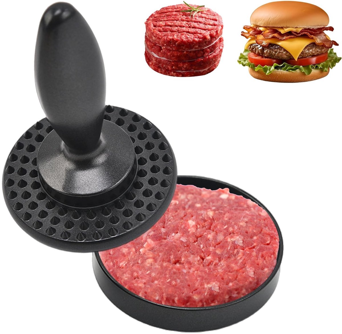 Dailygoods- Burgerpers 10 cm - Vleespers - Spikes-ontwerp - Hamburger Maker - Voor picknick/camping/barbecue - ABS materiaal