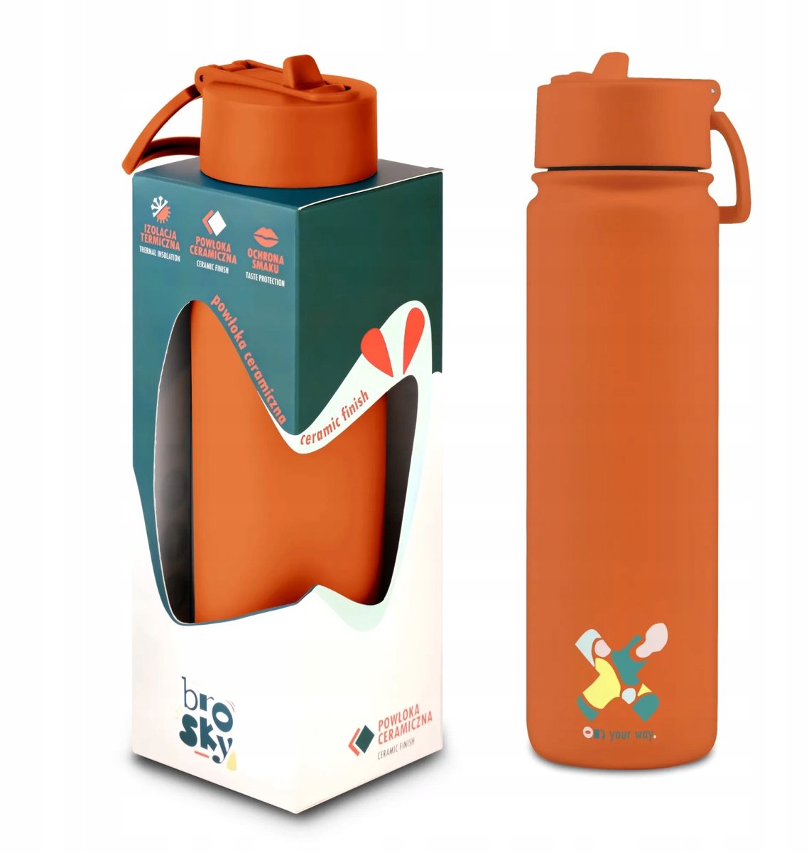 Brosky Abstract Oranje RVS Waterfles met Rietje - 680ml