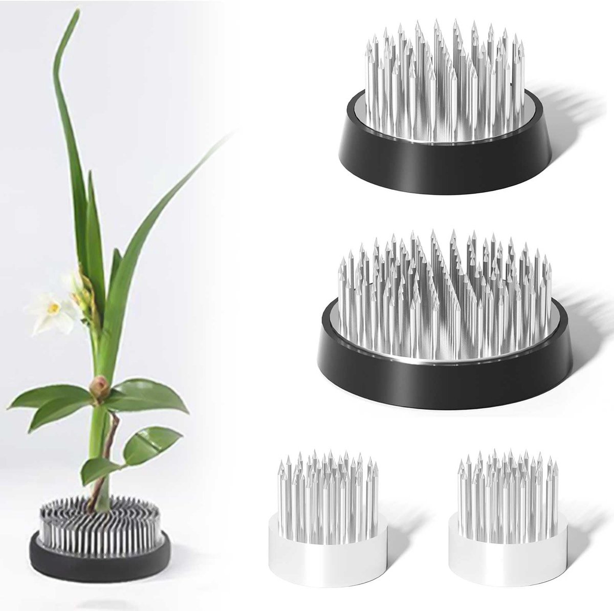 Dailygoods- Bloemenhouder 4 Stuks - Ronde Ikebana - Roestvrij Staal - Antislipring - Bloemensteker - Geschikt voor Huis/Tuin - Bloemensteun