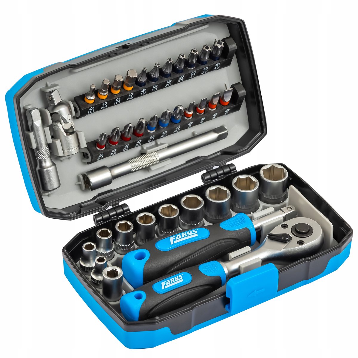 Farys 38-delige Doppenset met Ratel 1/4" - Bitset & Gereedschap