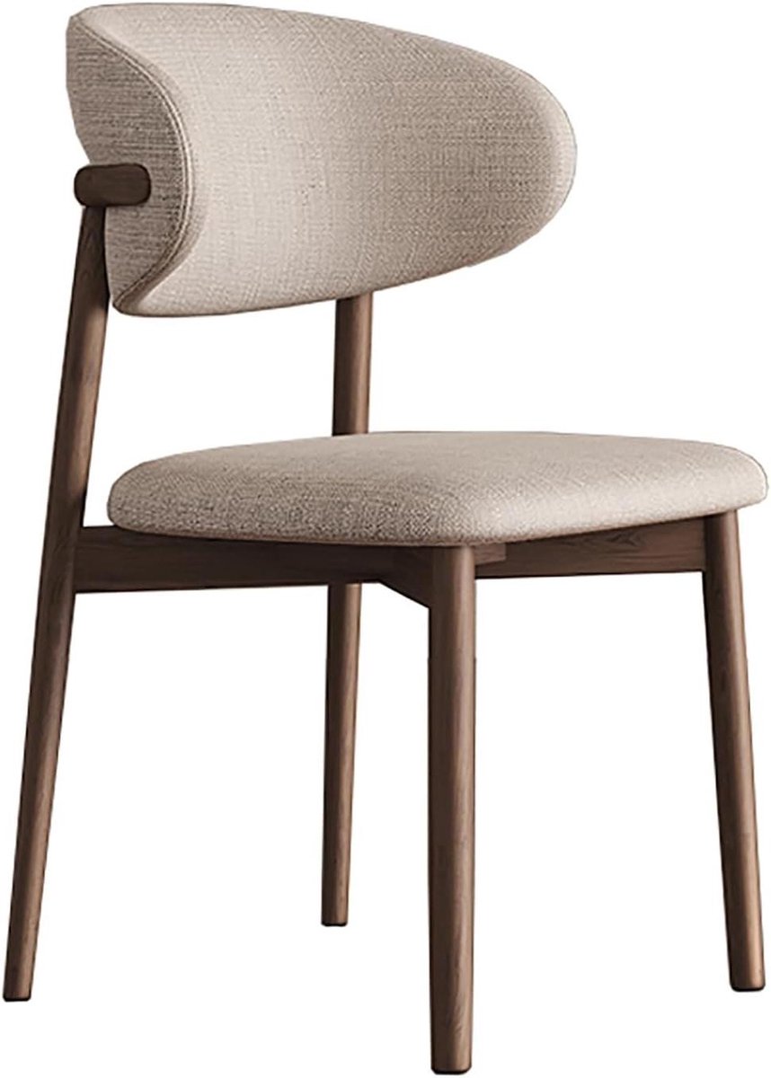 Eetkamerstoel Linnen - Gestoffeerde stoel - Comfortabel Zitten - Ergonomische Rugleuning - 46cm Zithoogte - Gebroken Wit