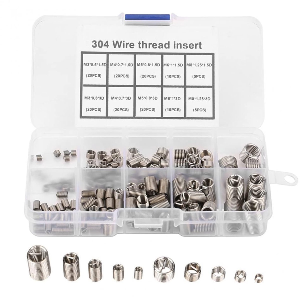 Dailygoods - 150 Stks Schroefdraad Inserts - Helicoil Draad Reparatie Kit - M3 M4 M5 M6 M8 - Geschikt voor Precisie-onderdelen - Roestvrij Staal