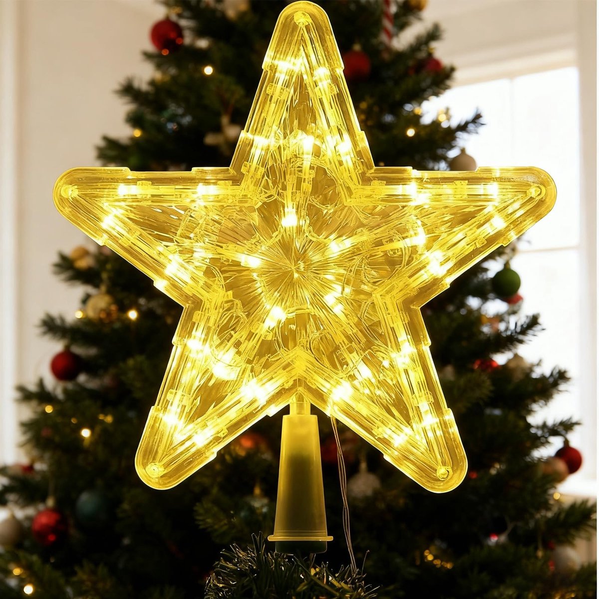 Dailygoods- Kerstboompiek Ster - Transparant - 23 cm - Decoratie - Kerstboomaccessoire - Feestelijke uitstraling - Boompiek