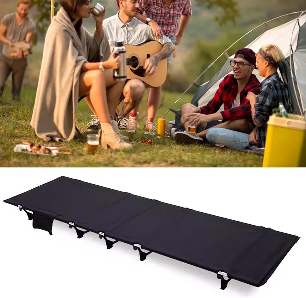 Vouwbaar Kampeerbed - Slaapbed Volwassenen - Buiten Ontspannen - Sterk Stalen Frame - Tot 136 kg - Zwart