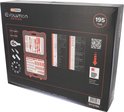 Zwarte doos met "KS TOOLS Evolution Series 195 -TLG-" opdruk. Bevat opengeklapte gereedschapskoffer met diverse doppen en ratels.