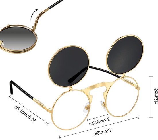 Zonnebril, openklapbaar, grappige steampunk-bril, grappige zonnebril, inklapbare glazen (gouden frame, grijze lens) — afbeelding 3