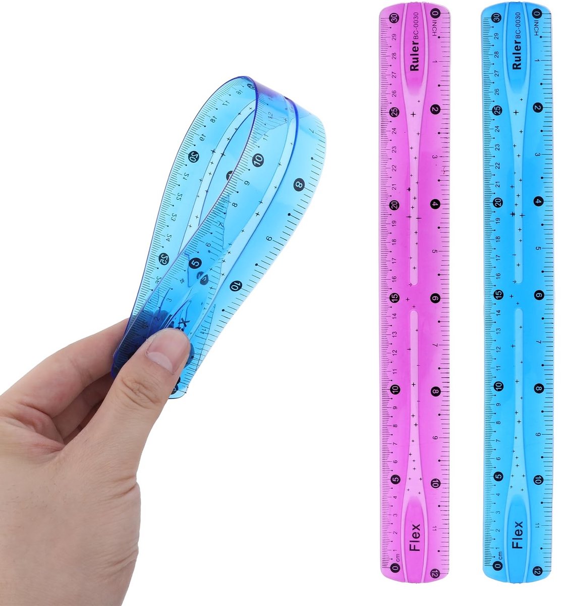 Dailygoods- Flexibele Linialen 30 cm - Set van 2 - PVC Materiaal - Antislip - Voor Kinderen - Klaslokaal Accessoires - Meetlat