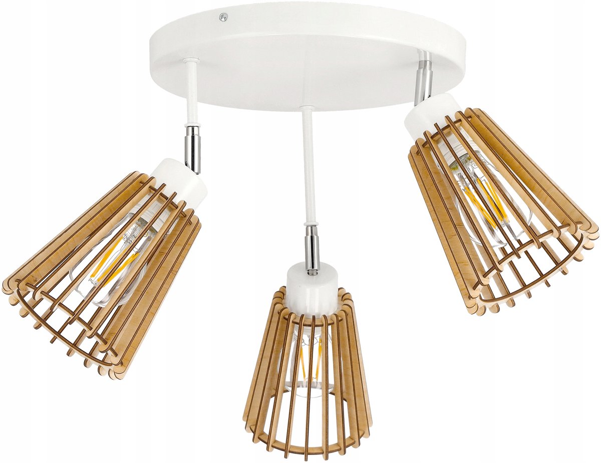 Hanglamp Plafond Loft Hout 3xE27 Verstelbaar
