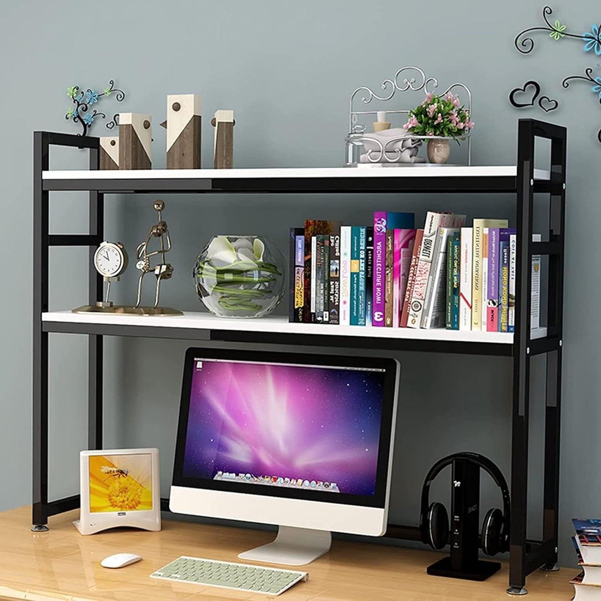 Bureau Opbergrek - Tafel Organizer - Bureau Opruimen - Dubbele Laag - 75 cm Breed - Houtkleurig