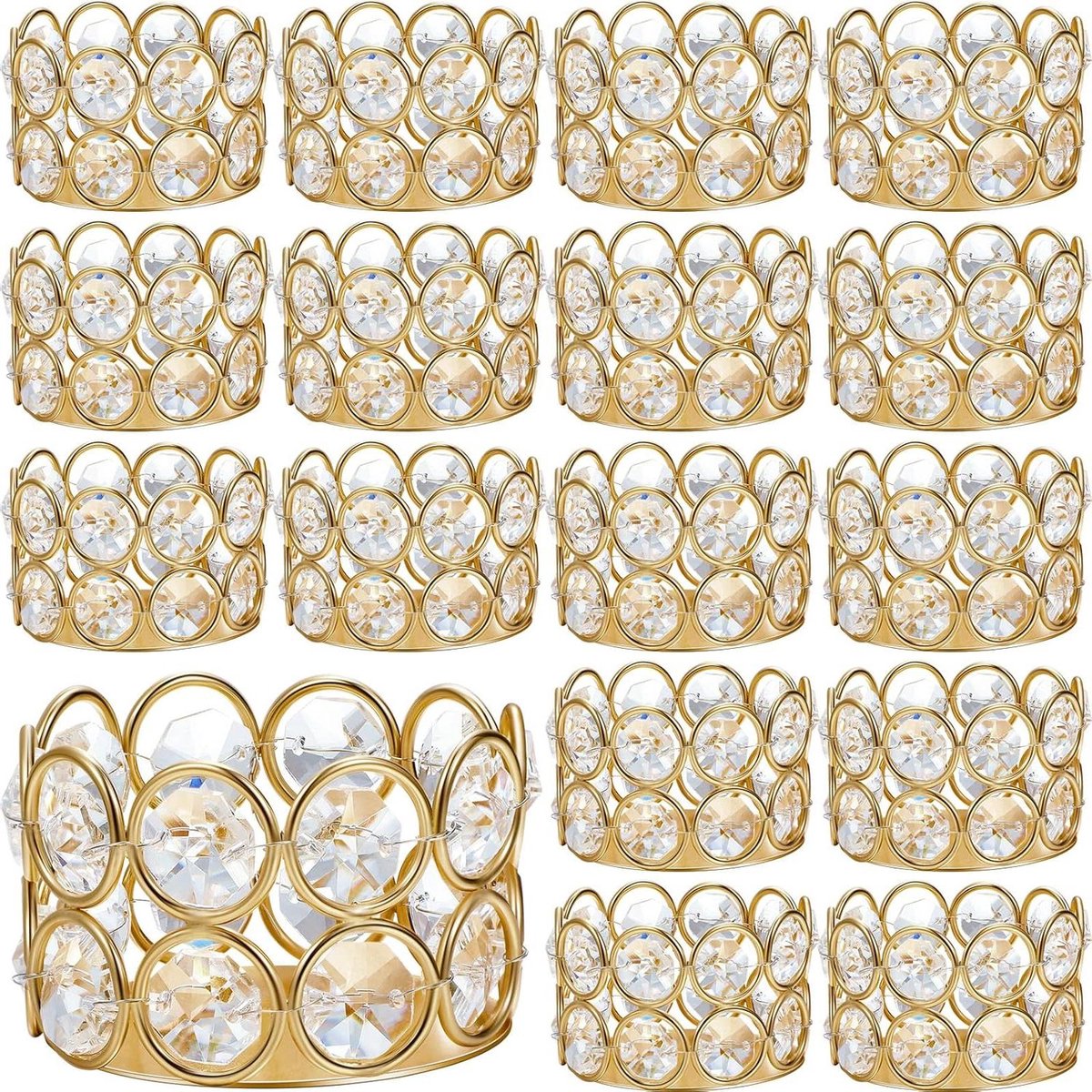 Kaarsenhouders Set - Theelicht Votief - Sfeervolle Decoratie - Kristal Kralen Frame - 20 Stuks - Goud