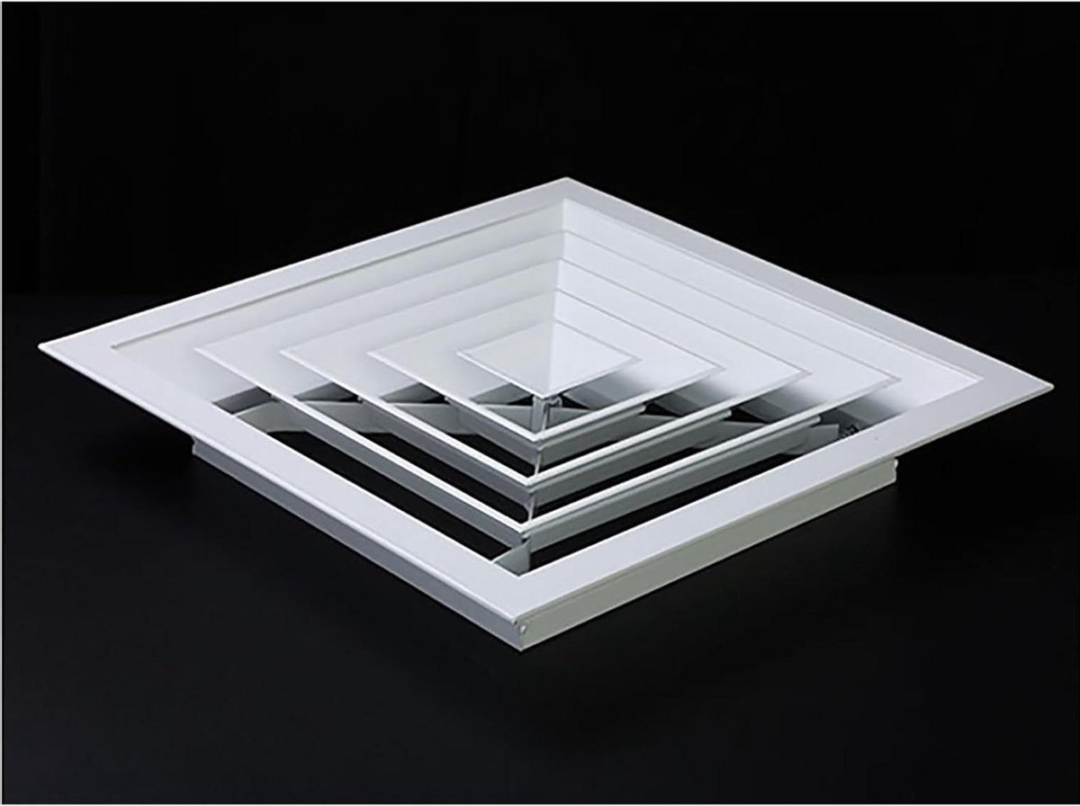 Vierkant Plafondrooster - Ventilatiekap Aluminium - Luchtverdeling Binnen - Horizontale 4-Wegs Stroom - 16.5x16.5 Inch - Wit
