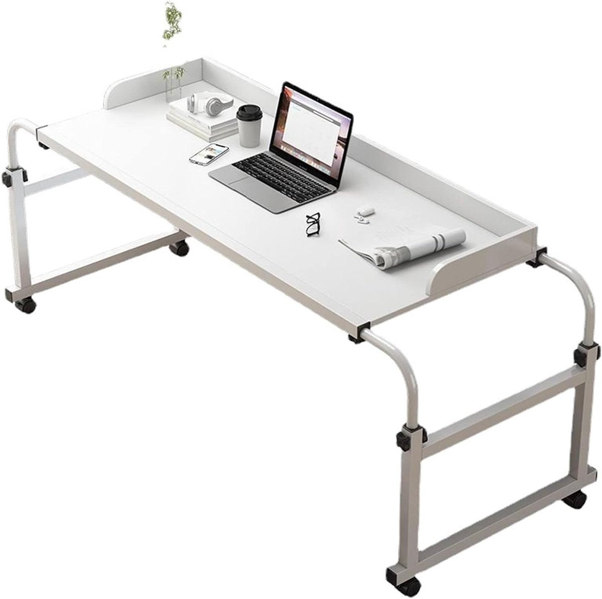 Verstelbaar laptopbureau - Nachtkastje tafel - Werken in bed - Met vergrendelbare wielen - Hoogte & lengte verstelbaar - Houtkleur