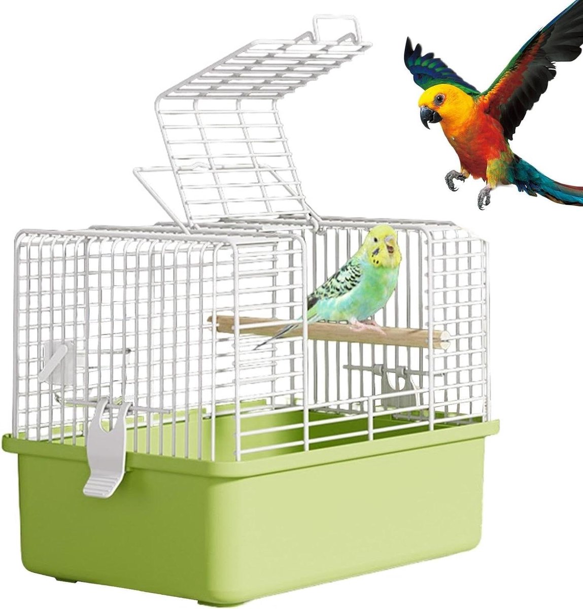 Vogelkooi - Transportbox Huisdier - Vervoer Vogels - Metalen Draagmand - 22.6 x 17.4 x 12.1 cm - Zwart