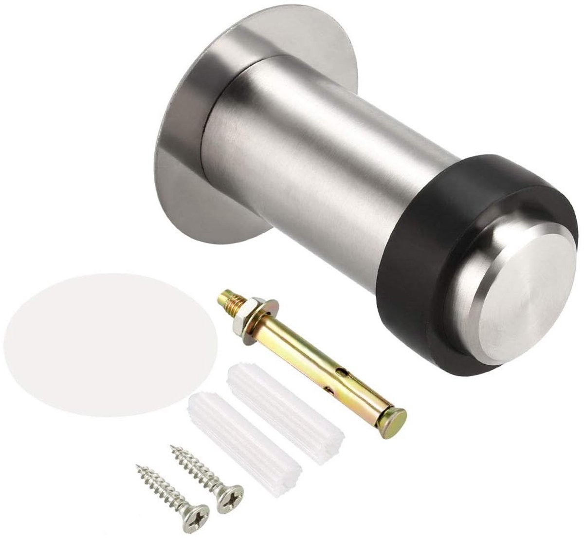 LIVIA HOME- Deurstopper 80 mm Hoogte - Vloergemonteerd - Rubber Buffer - Geborsteld Roestvrij Staal - Deurbeschermer voor Kamers - Duurzaam en Slijtvast