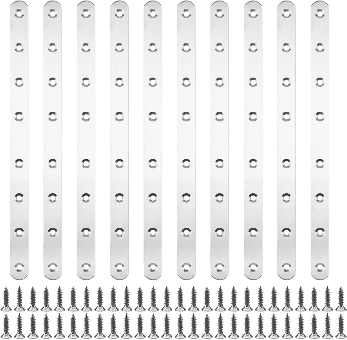 LIVIA HOME- Verbinder 10 Stuks - Roestvrij Stalen Connector - Geperforeerde Platen - Houtconnector - Inclusief 80 Schroeven - Eenvoudige Montage - Verbindingselement