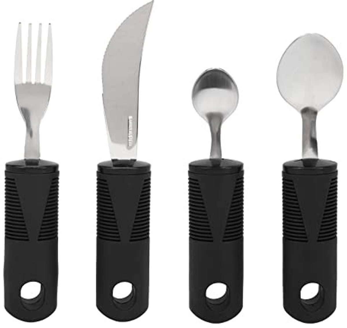 SOUQONE- Bestekset 4 Stuks - Antislip Rubber - Roestvrij Staal - Aanpasbare Gebruiksvrienden - Voor Parkinson/Artritis - Gemakkelijk Vast te Pakken - Eetgerei