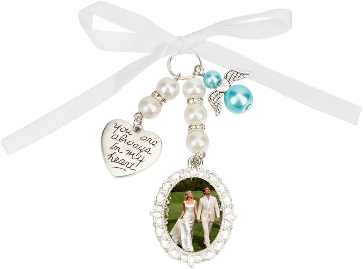 LIVIA HOME- Foto-hanger Gepersonaliseerd - Bruidsboeket - Herinneringshanger - Broche - Aandenken - Legering 9 x 13 cm