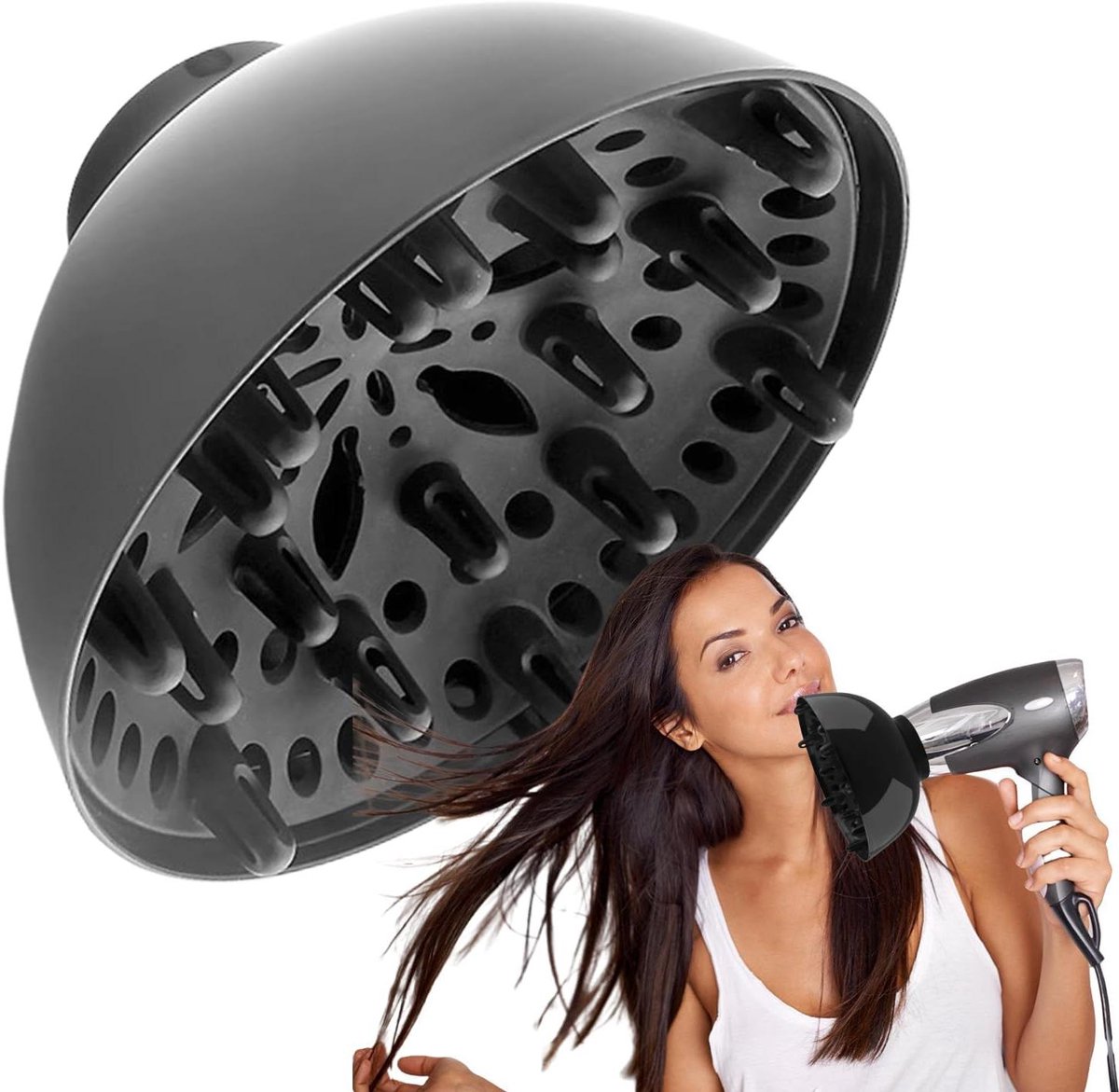Haardroger Diffuser - Blokjes Mondstuk - Krullen Stylen - Universele Pasvorm - Verstelbaar 3.4-6.5 cm - Zwart