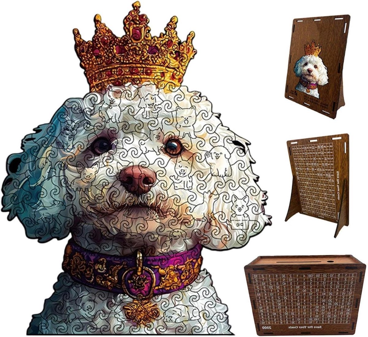 Houten Hondenpuzzel - Legspel Hond - Ontspanning Thuis - Functioneel Decoratief - 19 x 14 cm - Houtkleur