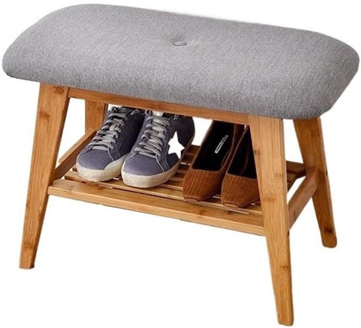 Houten Voetenbank - Ottomaanse Kruk - Schoenen Wisselen - Massief Hout - 60 x 30 x 45 cm - A