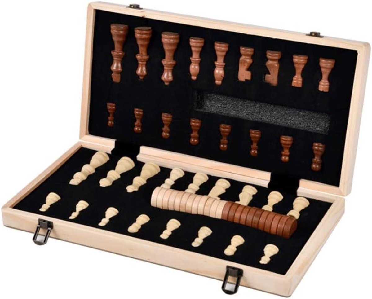 Schaakspel Set - Opvouwbaar Bord - Reizen en Spelen - Magnetische Stukken - 39 x 39 cm - Houtkleur