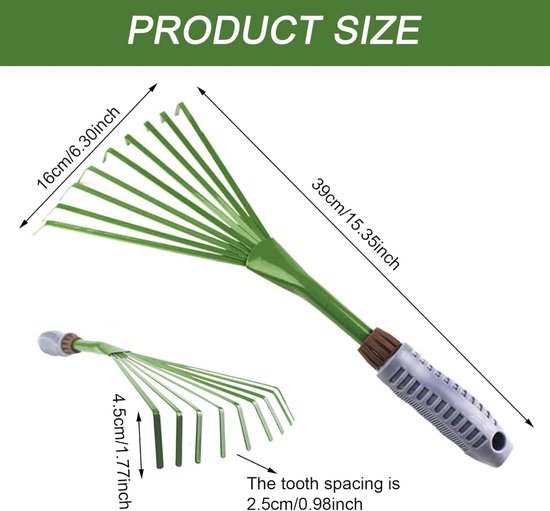 Tuinhark - Bladhark - Bladeren Verzamelen - 9 Flexibele Tanden - 39 cm - Zwart — afbeelding 4