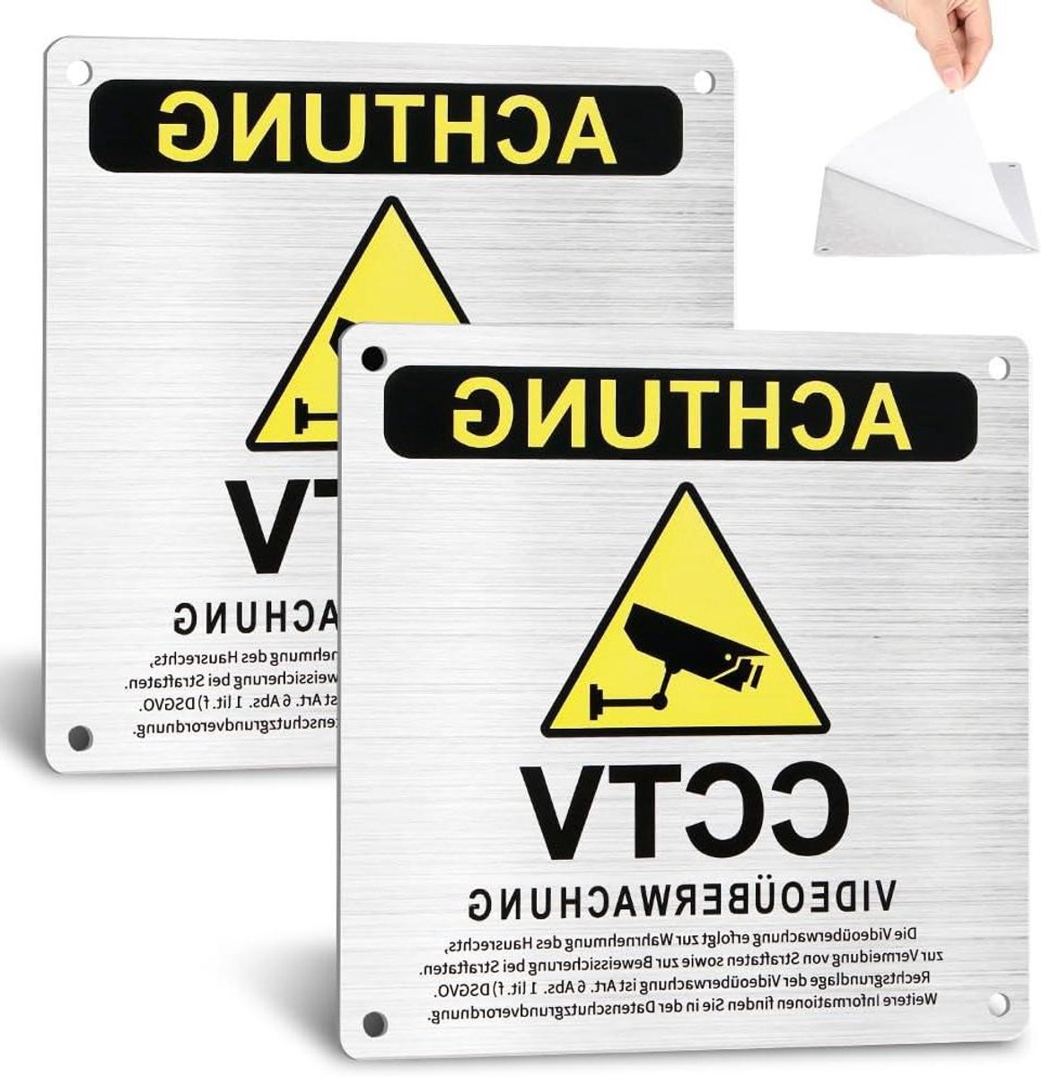 Waarschuwingsbord - Camerabewaking Teken - Huis Beveiligen - Zelfklevend Aluminium - 15x15 cm - Zilver