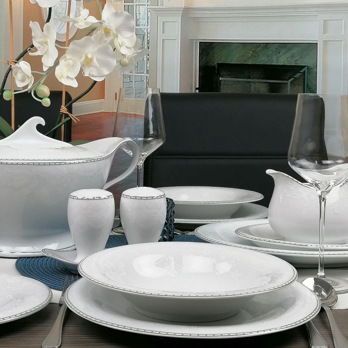 Bogucice Julia Platin Servies - 27 Delig Dinerset voor 6 personen