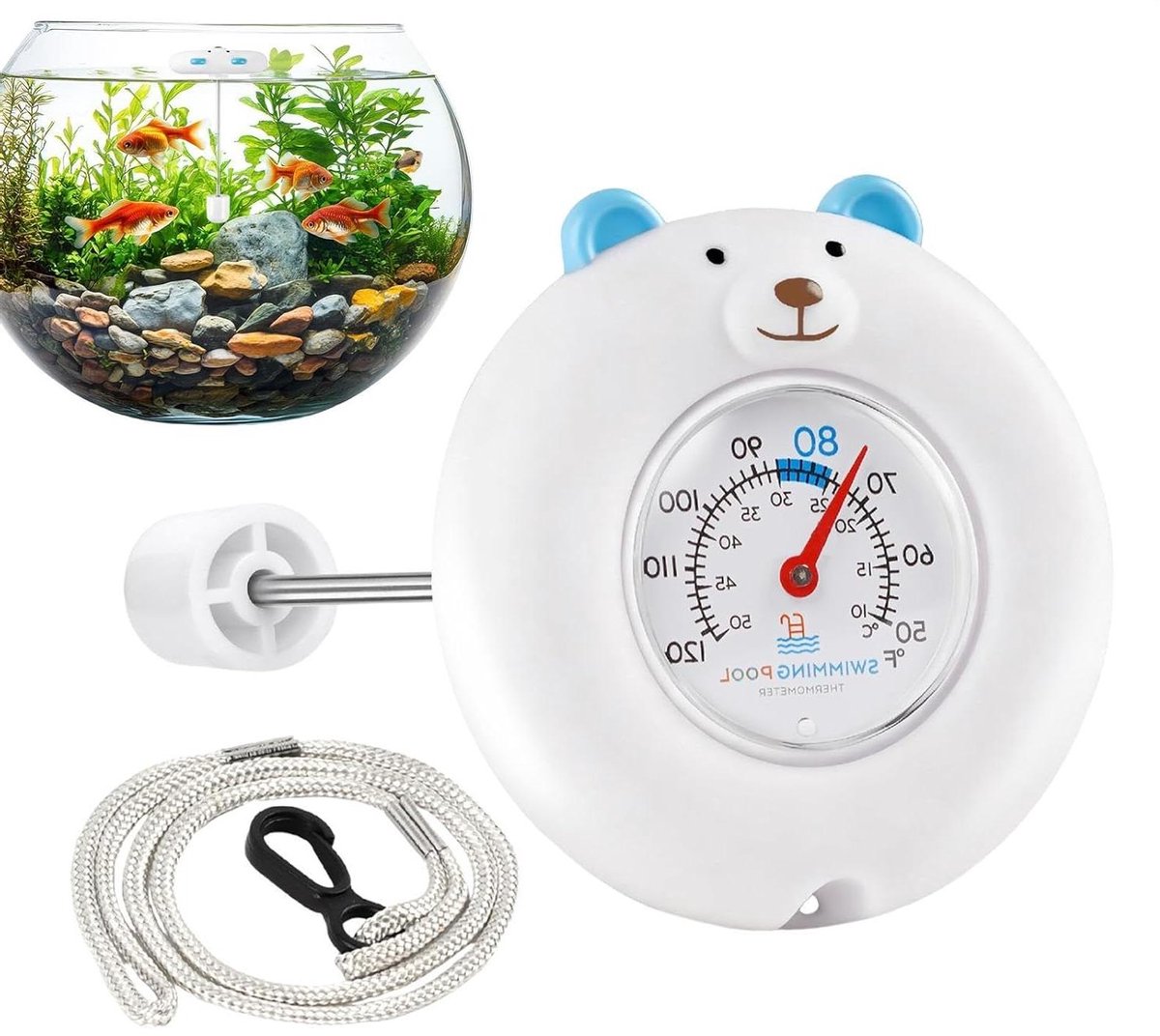 Zwembad Thermometer - Watermeter Bad - Temperatuur Meten - Drijvend Beer Ontwerp - 9.7 cm Display - Bruin