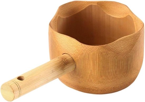 Houten Opscheplepel - Badlepel Keukenlepel - Sauna Water Geven - Ergonomisch Lange Steel - 23 cm Lengte - Natuurlijk Hout