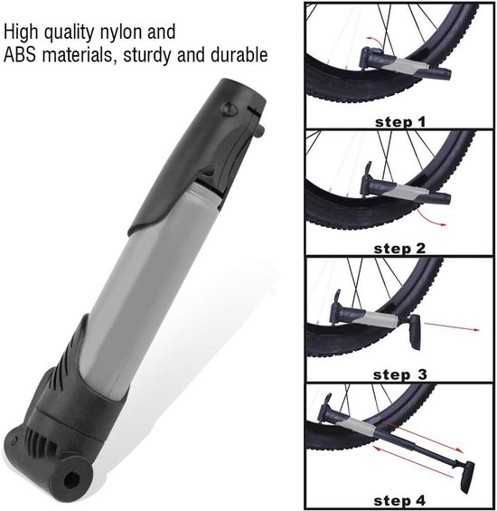 Fietsluchtpomp - Mini pomp - Banden oppompen - Compact en duurzaam - 19.5 cm - Grijs — afbeelding 2
