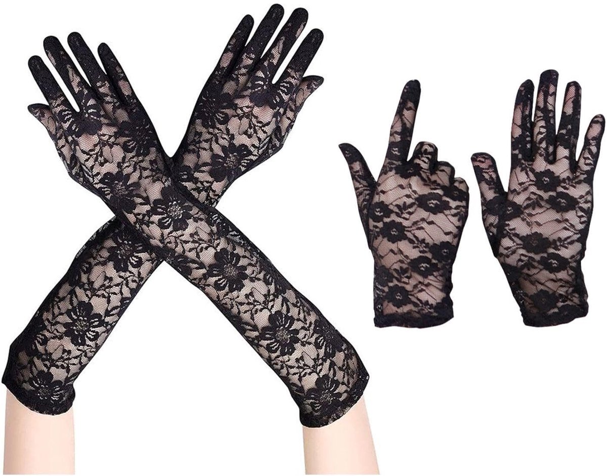Dailygoods- Handschoenen 2 Paar - Kanten Handschoenen - Kostuumhandschoenen - Zwarte Nethandschoenen - Elegante Stijl - Comfortabel Materiaal