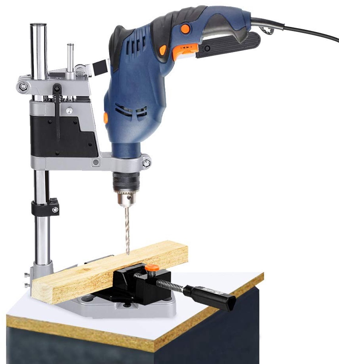 Dailygoods - Snelheidsboormachine - Universele bankklem - Verstelbare boorbeugel - Blauw - Reparatiegereedschap - Ideaal voor werkbank - Voor hobbyisten