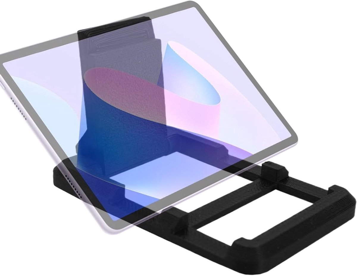 Opvouwbare telefoonhouder, compacte, opvouwbare en draagbare standaard, verstelbare hoek, multifunctionele desktop-smartphonehouder, geschikt voor kantoor, keuken, bureau, zwart