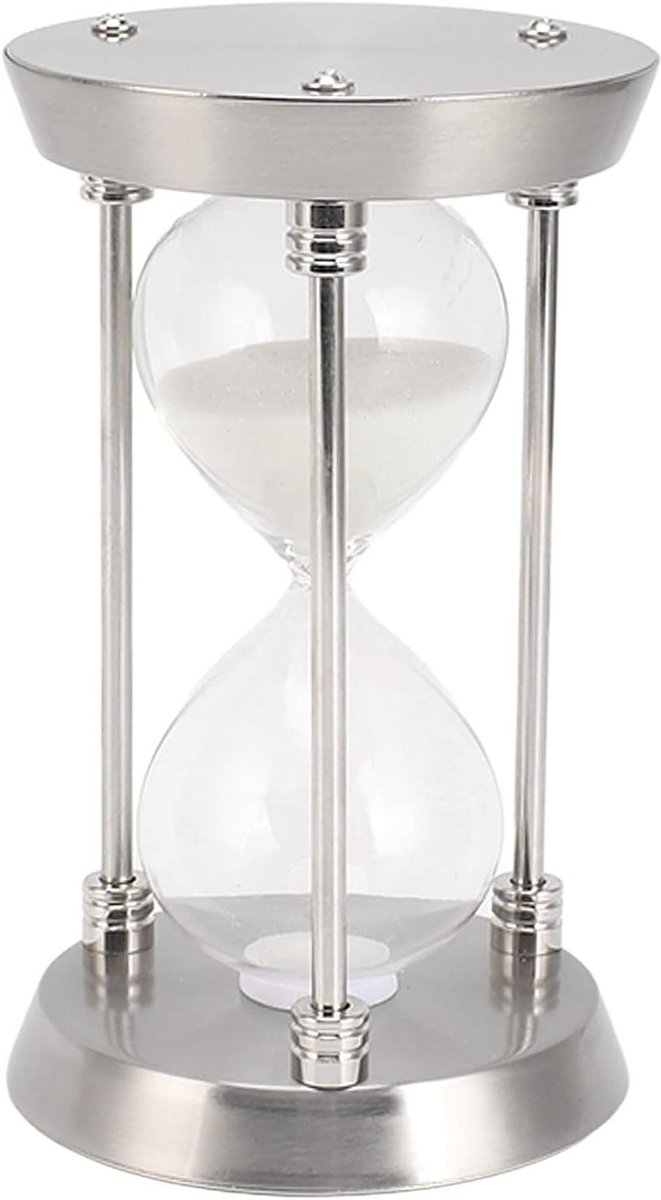 Metalen Zandloper - Tijdklok Decoratie - Activiteiten Timen - Stijlvol Vintage Design - 22 cm Hoog - Zilver