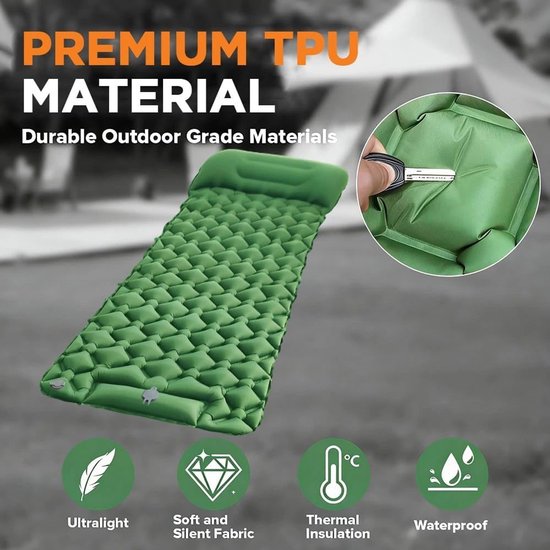 Zelfopblazende Isomat - Kampeer Matras - Outdoor Kamperen - Ingebouwde Voetpomp - 190 x 60 cm - Groen — afbeelding 5