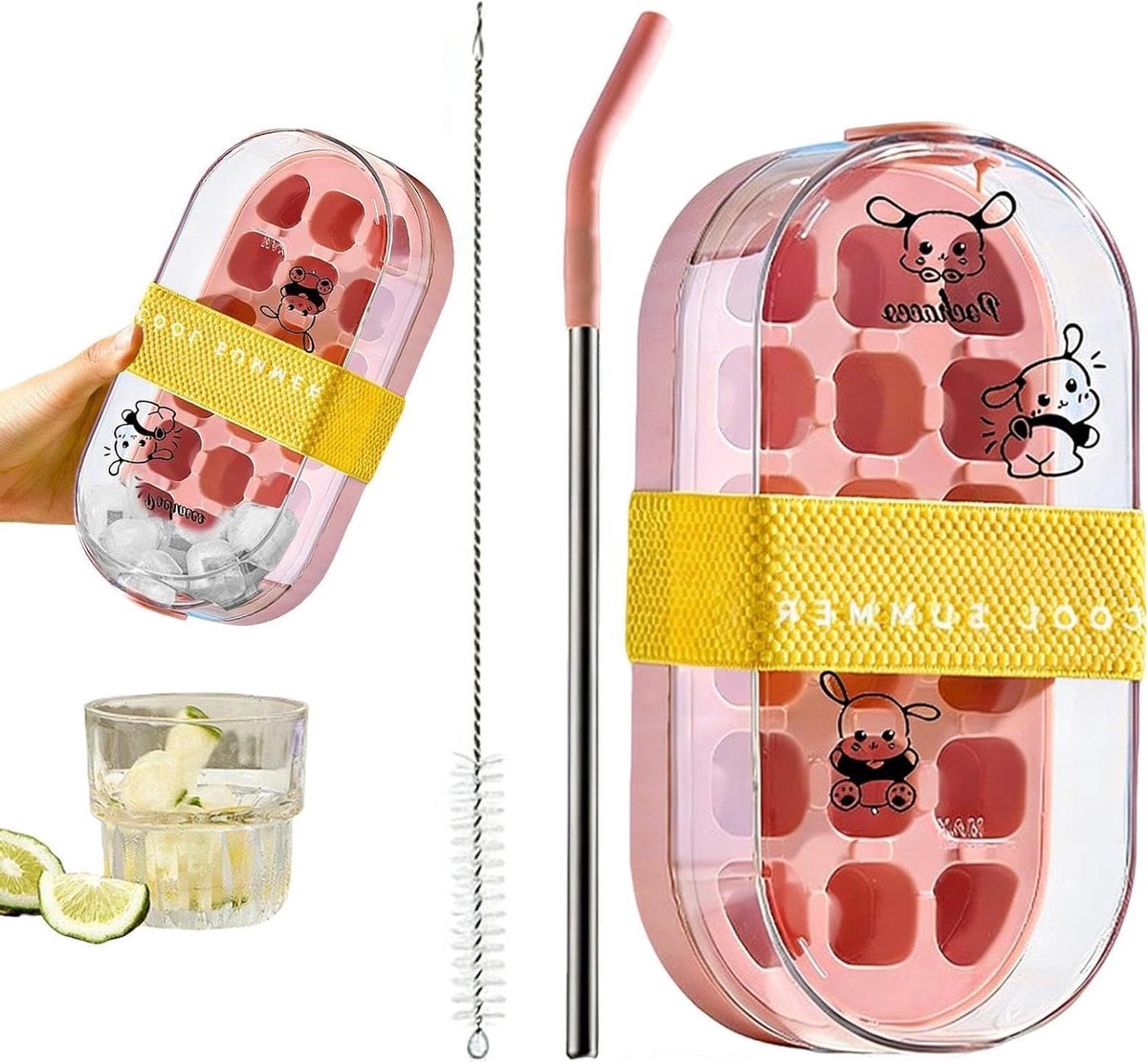 Ijsmachine Fles - Herbruikbare Ijsmaker - Dranken Koelen - 2-in-1 Ontwerp - 231 cm Lengte - Roze